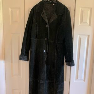 Black leather trench coat